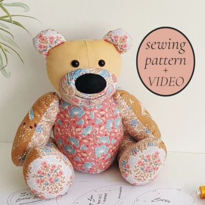 Memory Bear SEWING PATTERN, teddy bear sewing pattern, soft toy pattern, uk - Image 1 of 4