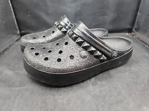 Rare! Crocs Classic Black Glitter Stud Women’s clogs spiked studs Punk W8 M6 - Picture 1 of 12