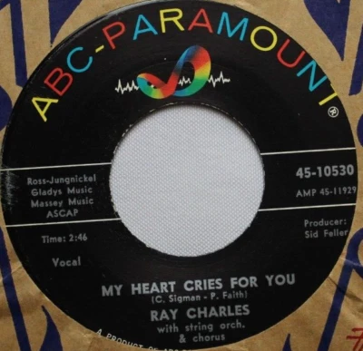 RAY CHARLES MY HEART CRIES FOR YOU / BABY DON'T YOU CRY 45 7" JUKEBOX RECORD - Image 1 of 2