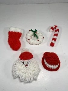 Vintage Christmas Tree Ornaments Hand Made Knit Crochet Set of 5 - Picture 1 of 7