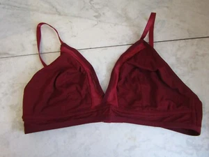 NIB Sheer Panel Ribbed Burgundy Viscose Hook & Eye Adjustable Straps Women Bra L - Picture 1 of 4