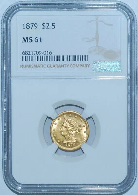 1879 NGC MS61 $2.50 Gold Liberty Head Quarter Eagle - Image 1 of 2