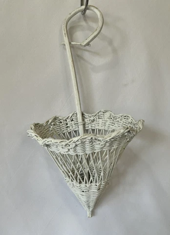 Wicker Hanging Basket White Umbrella Shape Storage Display Wall Decor Cover