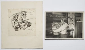 Fotografie Martha Vogeler Beim Weben Worpsweder Künstlerin Zeichnung Fritz Hain - Bild 1 von 9