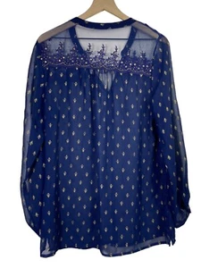 Soft Surroundings Top L Embroidered Beaded Flowy Tunic Sheer Feminine Floral - Picture 1 of 10