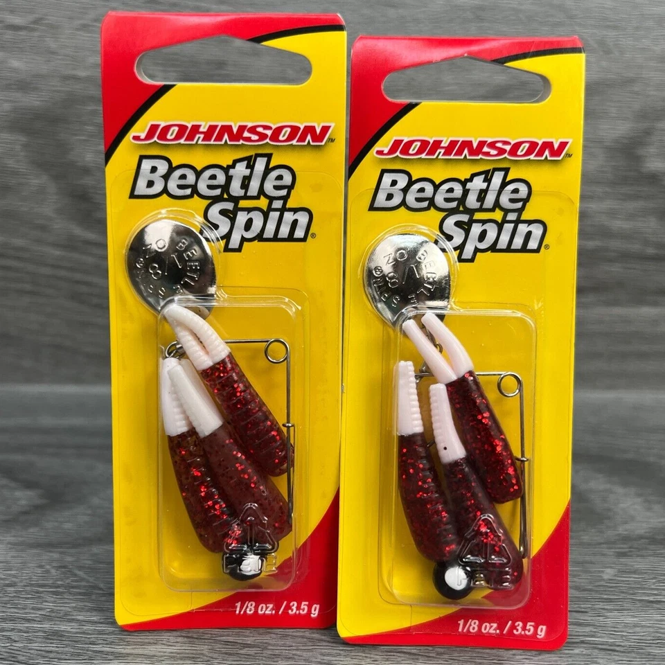 Fishing Lures Lot of 2 JOHNSON BEETLE SPIN 1/8 oz BSVP1/8-CH RSW Red Sparkle - Изображение 1 из 4