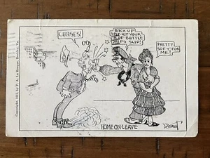 Home on Leave Comic Military Postcard ~ PA La Rocque ~ Posted 1916 ~ Signed - Picture 1 of 2