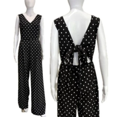 Calvin Klein Polka Dot Sleeveless Wide Leg Jumpsuit Womens Size 6 Tie Back NWT - Image 1 of 4