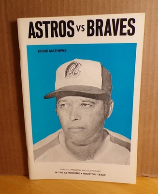 1973 Houston Astros vs Braves Baseball Program-Eddie Mathews Cover-Dusty Baker - Image 1 of 4