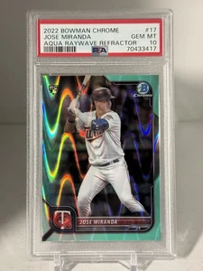 JOSE MIRANDA  2022 BOWMAN CHROME #17  AQUA RAYWAVE REFRACTOR PSA 10 - Picture 1 of 5