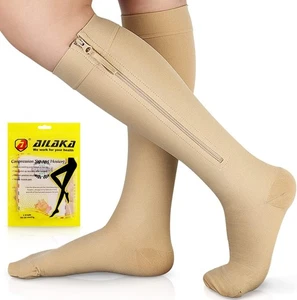 Zipper Compression Socks 20-30mmHg - Medical Knee High for Varicose Edema L - Picture 1 of 7