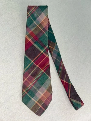 Corbata Lands' End para hombre 100 % algodón rosa púrpura verde a cuadros hecha en EE. UU. Foto 1 de 4