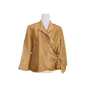 Vintage Spenser Jeremy Silk Wrap Blouse Sz 14 Golden Beige Romantic Y2K 90s Boho - Picture 1 of 11