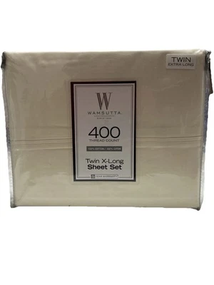 Wamsutta Twin X-long Sheet Set Ivory 100% Cotton 400 TC Solid sateen Ivory - Image 1 of 4