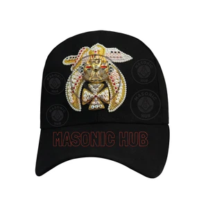 Freimaurer Shriner schwarze Kappe - Handarbeit mit Lotus Emblem, Strass & Edelmetall - Bild 1 von 10