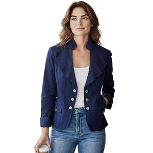 WHBM 8 M Bright Blue Sateen Gabardine Blazer Ruffles Silver Buttons R $200 - Picture 1 of 16