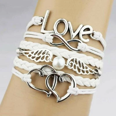 Leder Wickelarmband Arm Kette Vintage Armband Lederarmband Liebe unendlich - Bild 1 von 4