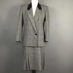 Karen Scott Rock Anzug Set Damen 14 grau kariert Blazer Samtbesatz Made USA - Bild 1 von 16