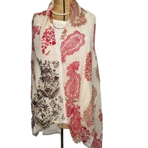 J. Jill 100% Lana Tejido Ligero Paisley Floral Bufanda Envoltura - Imagen 1 de 5