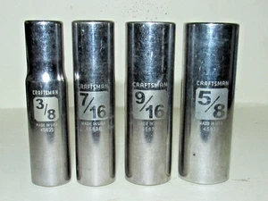 4 Craftsman USA Etched Deep Sockets 3/8" Drive 6 Point SAE 3/8" 7/16" 9/16" 5/8" - Picture 1 of 5