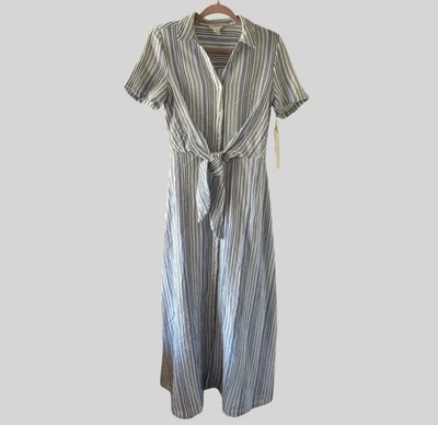 Caslon Dress Womens Extra Small Blue White Striped Tie Waist Button Shirt Maxi - image 1 of 4