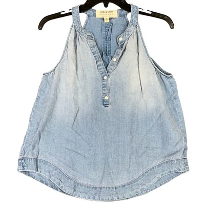 Cloth & Stone Anthropologie Denim Tank Size S Button Up Sleeveless Boho Festival - Image 1 of 4
