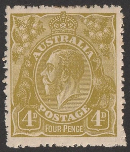 AUSTRALIA 1924 KGV 4d Olive coarse mesh paper. MNH **. Single wmk. Certificate. - Picture 1 of 2