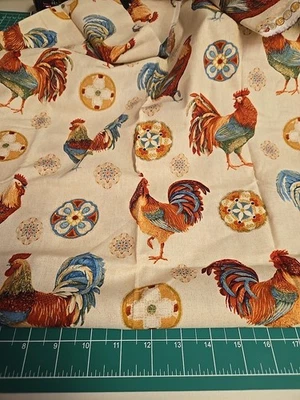 Vintage Farmhouse Rustic Rooster Medallion 1 Yard Cotton Fabric Farm County - Image 1 of 4