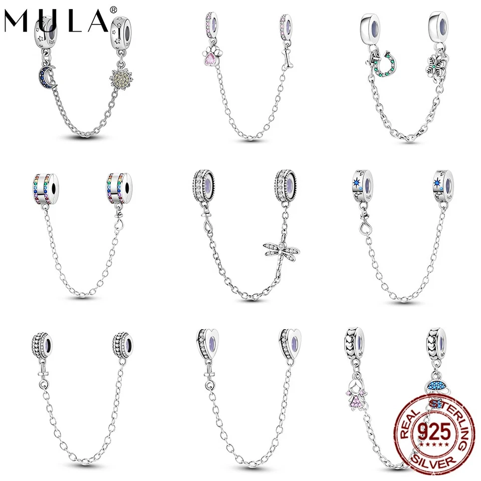 Optional 925 Silver DIY Charm Safety Chain CZ Starry Star fit Bracelet for Women - Image 1 of 1