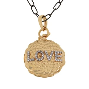 Womens Evil Eye-Love Reversible Locket, Sterling Silver Charm Necklace, Goldtone - Picture 1 of 5
