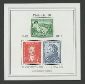 BRD BUND AUSSTELLUNGS-BLOCK 1981 PHILATELIA FRANKFURT/MAIN GOETHE ** MNH 'm5480 - Bild 1 von 2