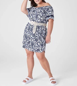 Lane Bryant Floral Elastic Waist Convertible Off-The-Shoulder Romper Sz 30/32 - Picture 1 of 3