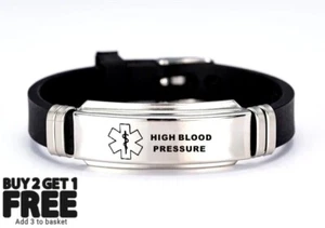 High Blood Pressure Medical Alert Bracelet Stainless Steel Adjustable Engraved - Picture 1 of 3