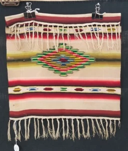 Vtg Mexico Mexican Blanket Serape Sarape Zarape Table Square W/Silver Threads - Picture 1 of 12