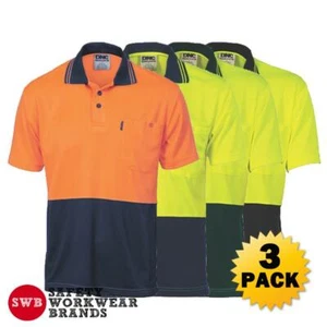 3 x DNC Workwear Mens Hi Vis 2 Tone Cool Breathe Polo Shirt Safety Tradie 3811 - Picture 1 of 5