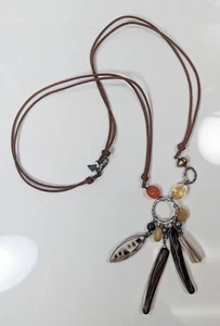 SILPADA N1495 MIXED MATERIAL STERLING SILVER SHELL CARNELIAN NECKLACE (L250) - Picture 1 of 6