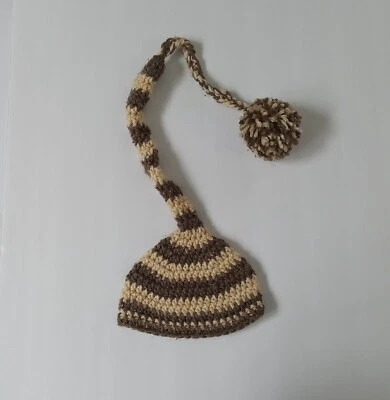 Sombrero de Elfo 0-2 meses cola larga bebé fotografía utilería hecho a mano ganchillo Foto 1 de 4