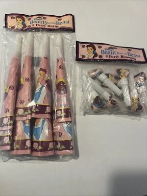De colección Disney La Bella y la Bestia 8 Cuernos de Fiesta y 8 Party Blowouts Totalmente Nuevo Foto 1 de 4