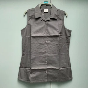 Size 10 - vintage 90s ladies sleeveless blouse - grey longline summer holiday - Picture 1 of 4