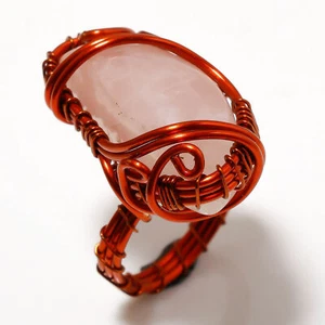 Rose Quartz Gemstone Handmade Fashion Wire Wrap Copper Jewelry Ring 7.25" SR 600 - Picture 1 of 7