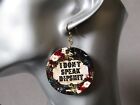 Rude Word Funny Circle Leather Charm Gold Plated Earrings