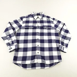 LL Bean Shirt Mens Medium Blue White Plaid Buffalo Plaid Flannel Slightly Fitted - Picture 1 of 9