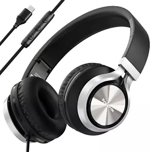 USB C Headphones with Mic and Volume Control, over Ear Stereo Headsets for Iphon - Picture 1 of 7