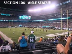 2 TICKETS NEW YORK JETS vs CAROLINA PANTHERS 10/19 - LOWER CORNER AISLE SEATS! - Picture 1 of 1