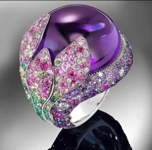bellissimi anelli perline in zirconi cubici colorati viola da donna acciaio inox - Foto 1 di 5