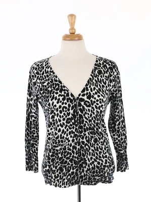Cárdigan Jones New York Sport para mujer negro blanco estampado animal talla mediana usado en excelente estado Foto 1 de 4
