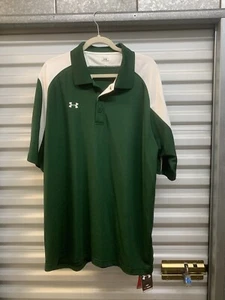 NWT Under Armour Men's Heatgear Tech Golf Polo Shirt Green White 2XL - Read - Picture 1 of 14
