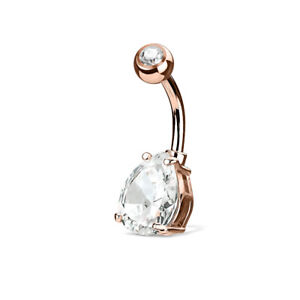 Double Gemmed Solitaire CZ Teardrop Surgical Steel Belly Bar / Navel Ring