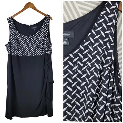 Vestido Granero Talla Grande 24W 24 LBD Negro Capas Acanalado Geométrico Hasta la Rodilla  Foto 1 de 4