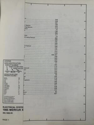 Diagrama De Cableado Plegable Esquemático Eléctrico Mercury Merkur XR4Ti 1985 - Imagen 1 de 4